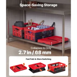 VEVOR Plastic Collapsible Storage Bins with Lids, 65L 3 Packs, Stackable Folding Storage Crates with Handles, Holds 84 lbs Per Bin, Heavy Duty Containers, Space-Saving Baskets, for Home Organizing