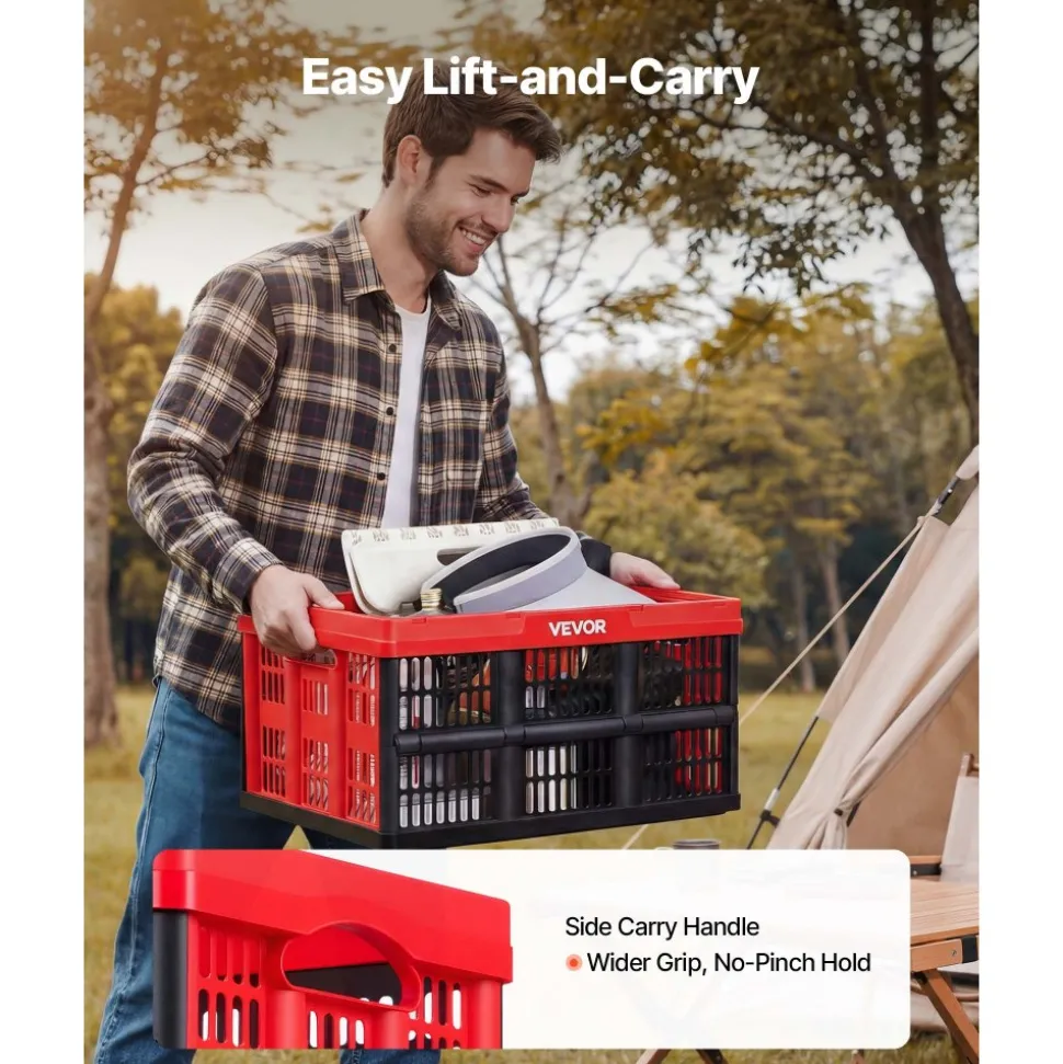 VEVOR Plastic Collapsible Storage Bins with Lids, 65L 3 Packs, Stackable Folding Storage Crates with Handles, Holds 84 lbs Per Bin, Heavy Duty Containers, Space-Saving Baskets, for Home Organizing