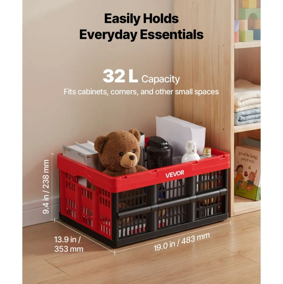 VEVOR Plastic Collapsible Storage Bins with Lids, 65L 3 Packs, Stackable Folding Storage Crates with Handles, Holds 84 lbs Per Bin, Heavy Duty Containers, Space-Saving Baskets, for Home Organizing