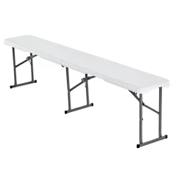 VEVOR Plastic Folding Bench, 6 ft Portable Bench for Indoor/Outdoor Picnic Party Patio Camping Dining, Foldable Smooth HDPE Seat for Garden Soccer Multipurpose Entertaining Activities, 1 Pack, White