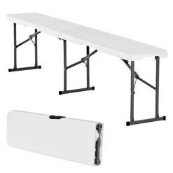 VEVOR Plastic Folding Bench, 6 ft Portable Bench for Outdoor Picnic Party Camping Dining, Foldable Smooth HDPE Seat for Garden Soccer Multipurpose Entertaining Activities, 2 Pack, 2 Carry Bags, Black