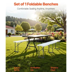 VEVOR Plastic Folding Bench, 6 ft Portable Bench for Outdoor Picnic Party Camping Dining, Foldable Smooth HDPE Seat for Garden Soccer Multipurpose Entertaining Activities, 2 Pack, 2 Carry Bags, Black