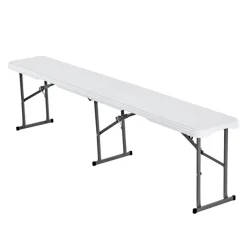 VEVOR Plastic Folding Bench, 6 ft Portable Bench for Indoor/Outdoor Picnic Party Patio Camping Dining, Foldable Smooth HDPE Seat for Garden Soccer Multipurpose Entertaining Activities, 2 Pack, White