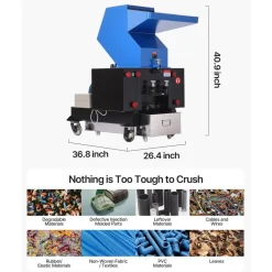 VEVOR Plastic Shredder Crusher, 5.5HP/4.0KW Plastic Grinder Granulator, 150-200kg/h Capacity Pulverizer Recycling Machine with Wheels, SDK-11 Blade & 8mm Mesh for PVC PTFE (220V 60Hz 3-Phase)