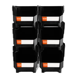 VEVOR Plastic Stackable Storage Bins, 14.8 x 8.5 x 7.1 inch (6 Pack), Plastic Containers for Organizing and Storage Bins for Closet, Garage, Small Parts, Office Supplies and Other Accessories, Black