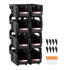 VEVOR Plastic Stackable Storage Bins, 10.9 x 5.5 x 5.1 inch (8 Pack), Plastic Containers for Organizing and Storage Bins for Closet, Garage, Small Parts, Office Supplies and Other Accessories, Black