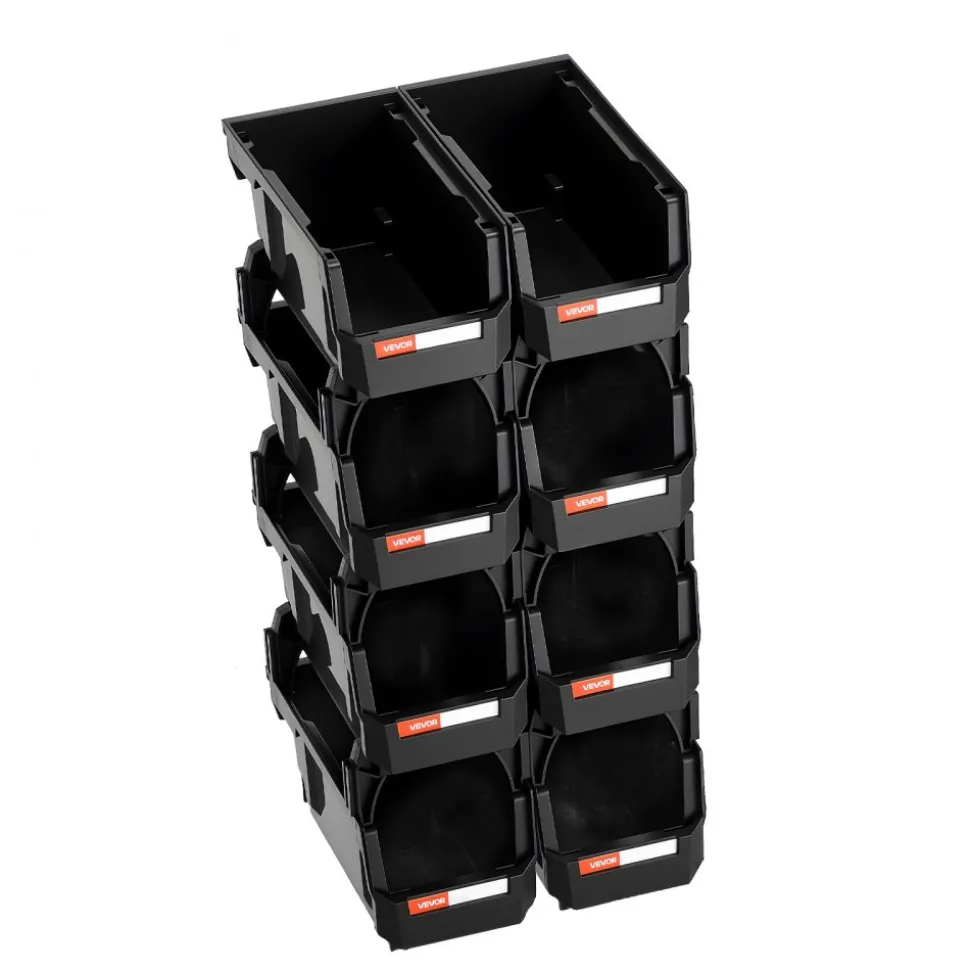 VEVOR Plastic Stackable Storage Bins, 10.9 x 5.5 x 5.1 inch (8 Pack), Plastic Containers for Organizing and Storage Bins for Closet, Garage, Small Parts, Office Supplies and Other Accessories, Black