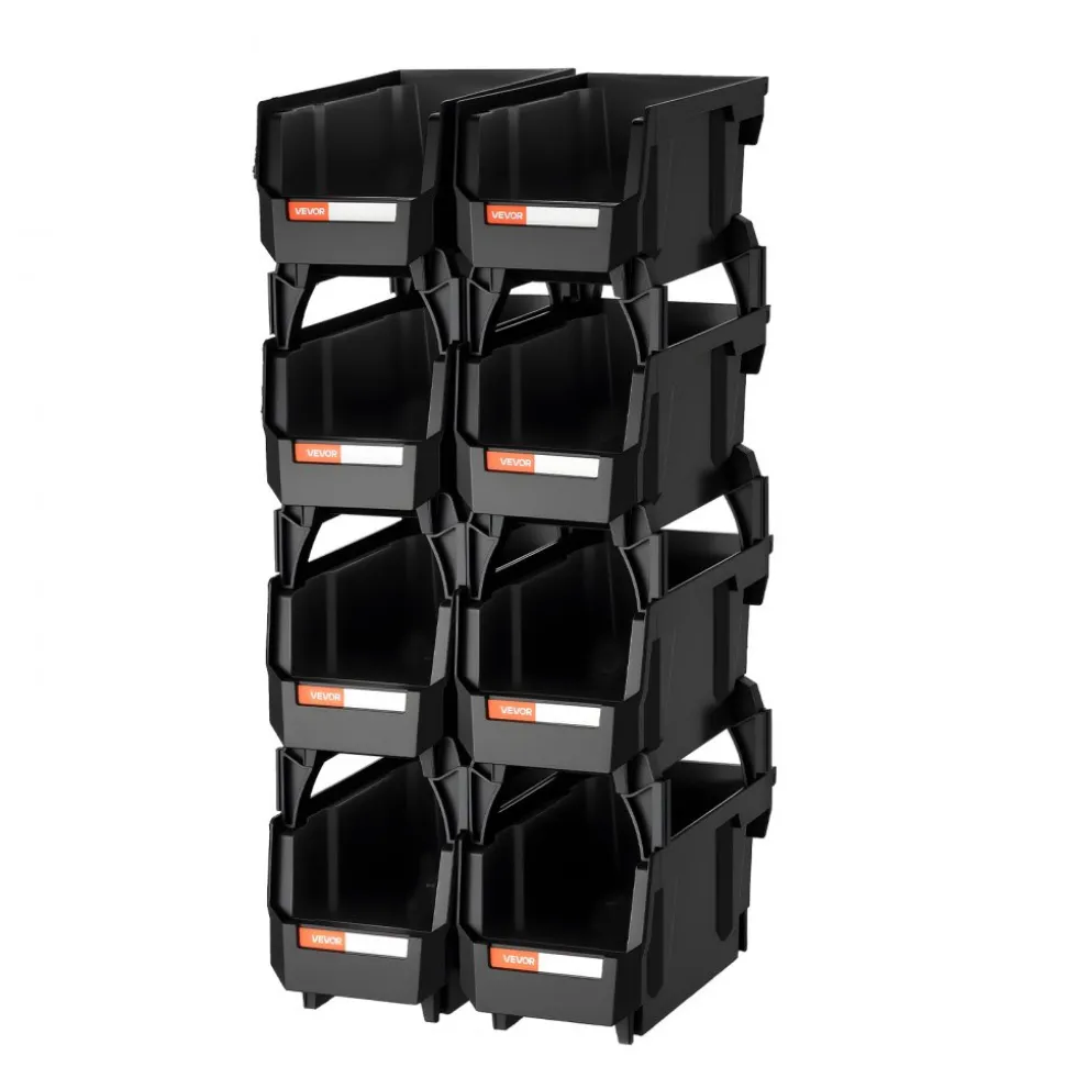 VEVOR Plastic Stackable Storage Bins, 10.9 x 5.5 x 5.1 inch (8 Pack), Plastic Containers for Organizing and Storage Bins for Closet, Garage, Small Parts, Office Supplies and Other Accessories, Black
