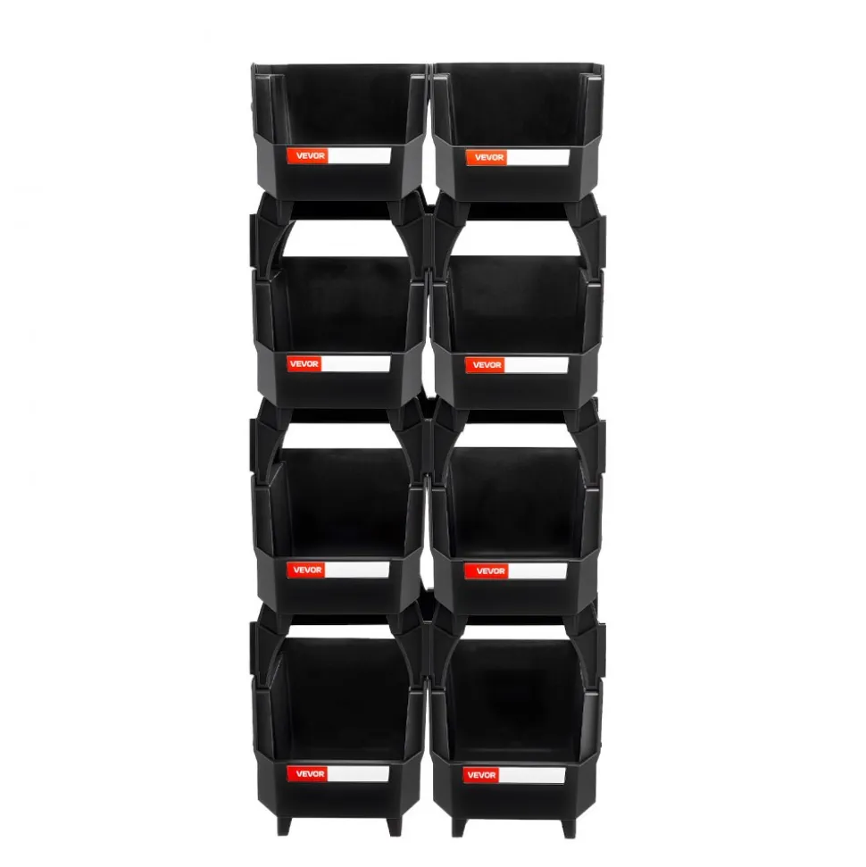 VEVOR Plastic Stackable Storage Bins, 10.9 x 5.5 x 5.1 inch (8 Pack), Plastic Containers for Organizing and Storage Bins for Closet, Garage, Small Parts, Office Supplies and Other Accessories, Black