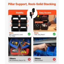 VEVOR Plastic Stackable Storage Bins, 10.9 x 5.5 x 5.1 inch (8 Pack), Plastic Containers for Organizing and Storage Bins for Closet, Garage, Small Parts, Office Supplies and Other Accessories, Black
