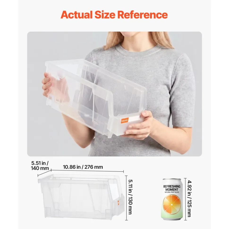 VEVOR Plastic Stackable Storage Bins, 10.9 x 5.5 x 5.1 inch (8 Pack), Plastic Containers for Organizing & Storage Bins for Closet, Garage, Small Parts, Office Supplies, Other Accessories, Transparent