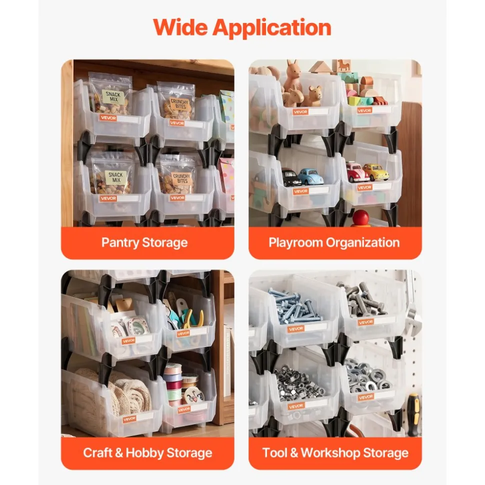 VEVOR Plastic Stackable Storage Bins, 10.9 x 5.5 x 5.1 inch (8 Pack), Plastic Containers for Organizing & Storage Bins for Closet, Garage, Small Parts, Office Supplies, Other Accessories, Transparent