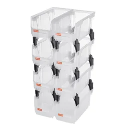 VEVOR Plastic Stackable Storage Bins, 10.9 x 5.5 x 5.1 inch (8 Pack), Plastic Containers for Organizing & Storage Bins for Closet, Garage, Small Parts, Office Supplies, Other Accessories, Transparent
