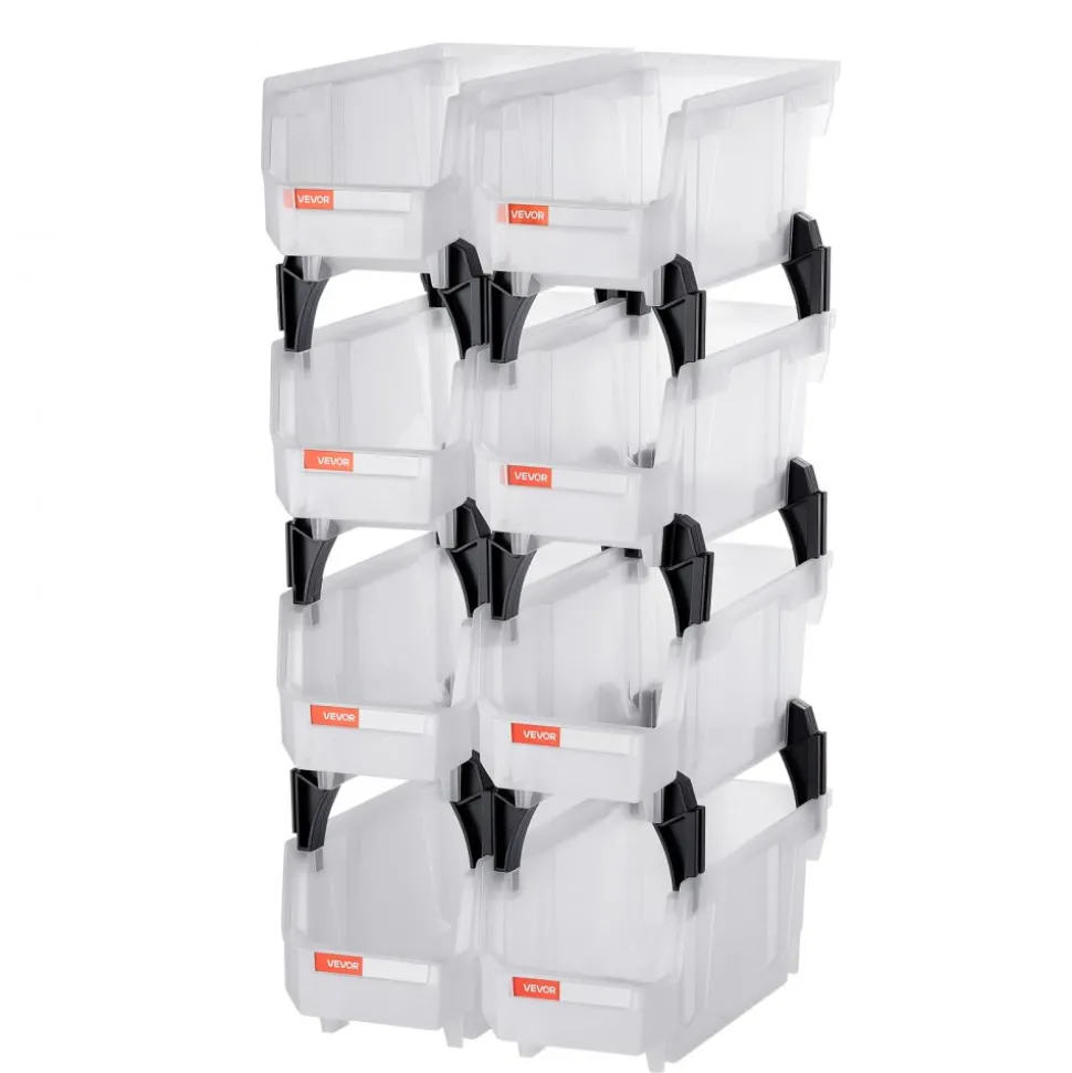 VEVOR Plastic Stackable Storage Bins, 10.9 x 5.5 x 5.1 inch (8 Pack), Plastic Containers for Organizing & Storage Bins for Closet, Garage, Small Parts, Office Supplies, Other Accessories, Transparent