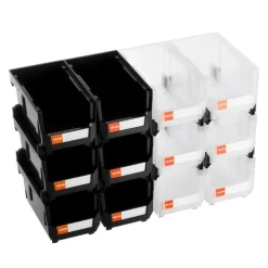 VEVOR Plastic Stackable Storage Bins, 14.8 x 8.5 x 7.1 inch (12 Pack), Plastic Containers for Organizing & Storage Bins for Garage, Small Parts, Office Supplies, Other Accessories, Black & Transparent