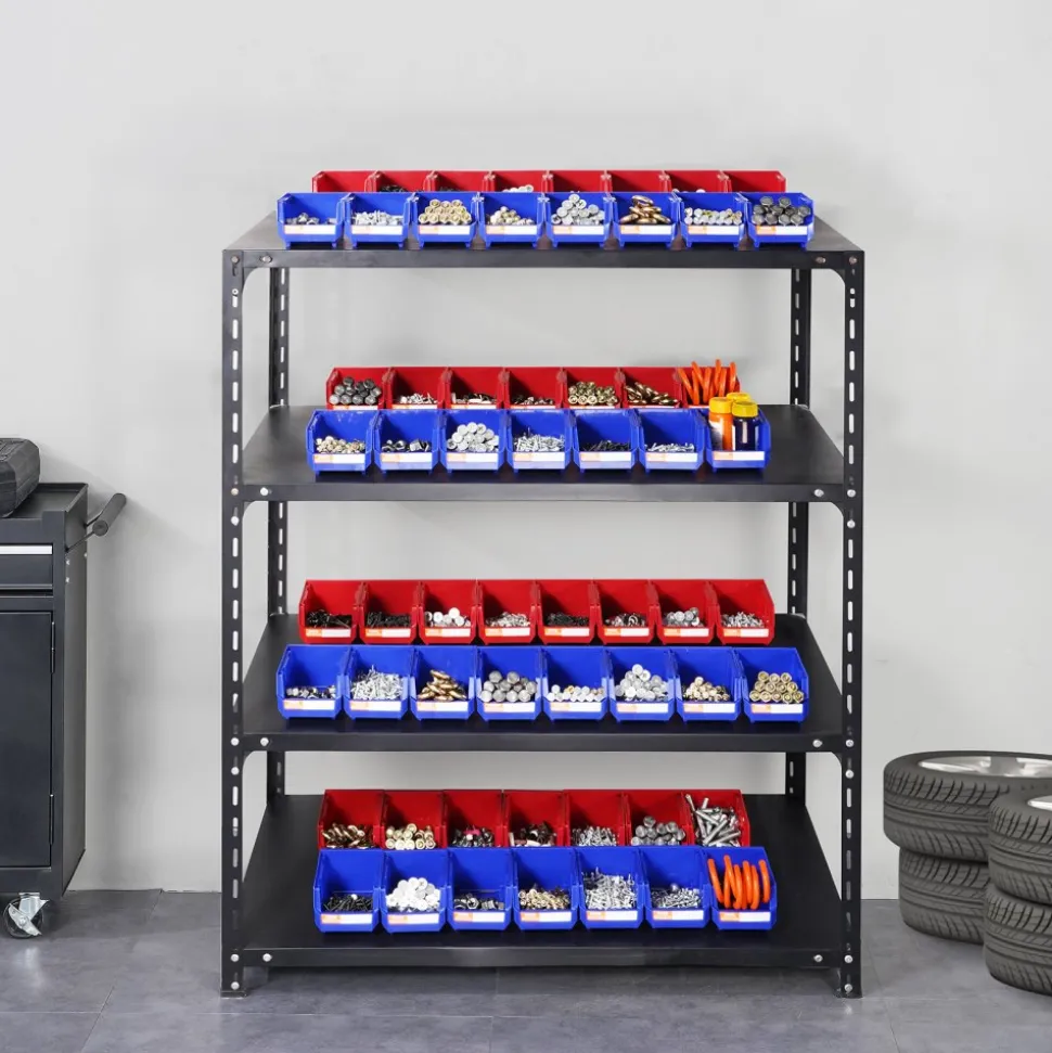VEVOR Plastic Storage Bin, (5-Inch x 4-Inch x 3-Inch), Hanging Stackable Storage Organizer Bin, Blue/Red, 24-Pack, Heavy Duty Stacking Containers for Closet, Kitchen, Office, or Pantry Organization