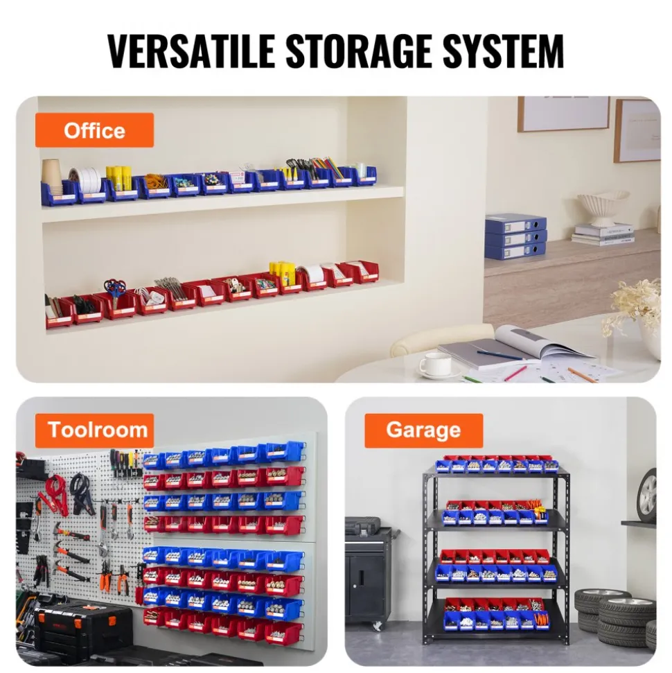 VEVOR Plastic Storage Bin, (5-Inch x 4-Inch x 3-Inch), Hanging Stackable Storage Organizer Bin, Blue/Red, 24-Pack, Heavy Duty Stacking Containers for Closet, Kitchen, Office, or Pantry Organization