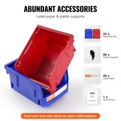 VEVOR Plastic Storage Bin, (5-Inch x 4-Inch x 3-Inch), Hanging Stackable Storage Organizer Bin, Blue/Red, 24-Pack, Heavy Duty Stacking Containers for Closet, Kitchen, Office, or Pantry Organization