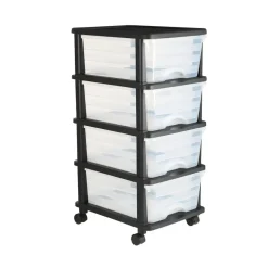 VEVOR Plastic Storage Drawers Cart, 4 Drawers Storage Organizer with Wheels, Rolling Closet Organization and Storage Dividers, Dresser Organizer Clear Bins for Office Supplies, Craft Rooms, Classrooms