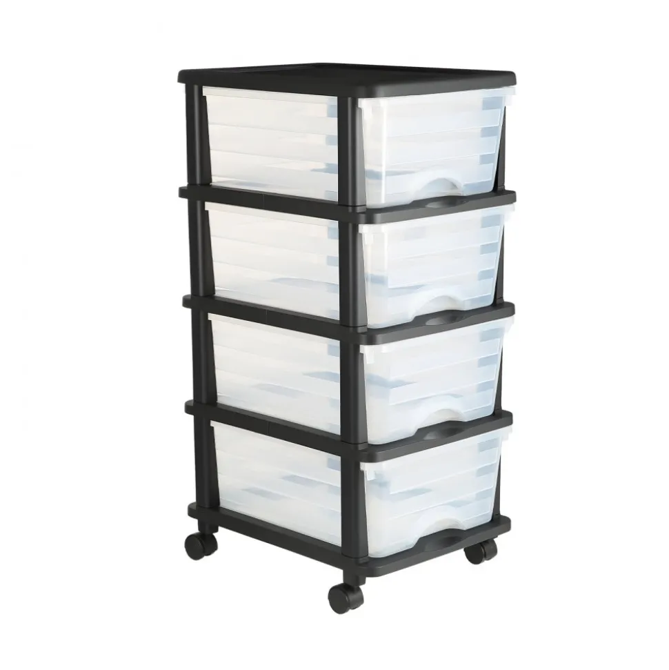 VEVOR Plastic Storage Drawers Cart, 4 Drawers Storage Organizer with Wheels, Rolling Closet Organization and Storage Dividers, Dresser Organizer Clear Bins for Office Supplies, Craft Rooms, Classrooms