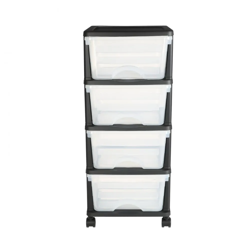 VEVOR Plastic Storage Drawers Cart, 4 Drawers Storage Organizer with Wheels, Rolling Closet Organization and Storage Dividers, Dresser Organizer Clear Bins for Office Supplies, Craft Rooms, Classrooms