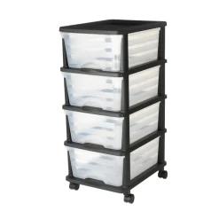 VEVOR Plastic Storage Drawers Cart, 4 Drawers Storage Organizer with Wheels, Rolling Closet Organization and Storage Dividers, Dresser Organizer Clear Bins for Office Supplies, Craft Rooms, Classrooms