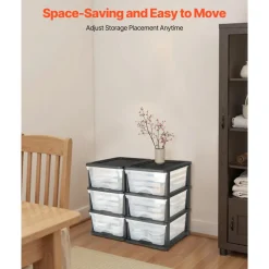 VEVOR Plastic Storage Drawers, 2 Pack Storage Organizer Drawer, 6 Drawers Closet Organization and Storage Dividers, Dresser Organizer Clear Bins for Office Supplies, Craft Rooms, Classrooms and Home