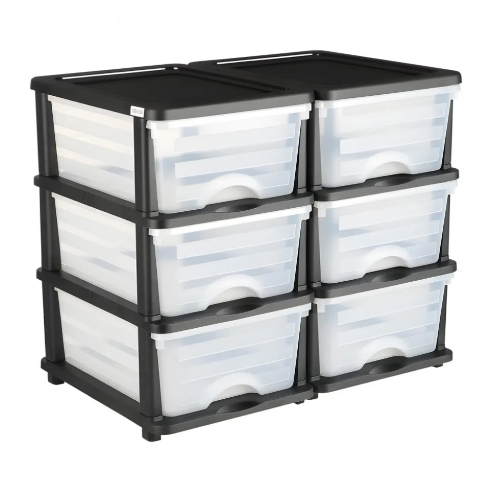 VEVOR Plastic Storage Drawers, 2 Pack Storage Organizer Drawer, 6 Drawers Closet Organization and Storage Dividers, Dresser Organizer Clear Bins for Office Supplies, Craft Rooms, Classrooms and Home