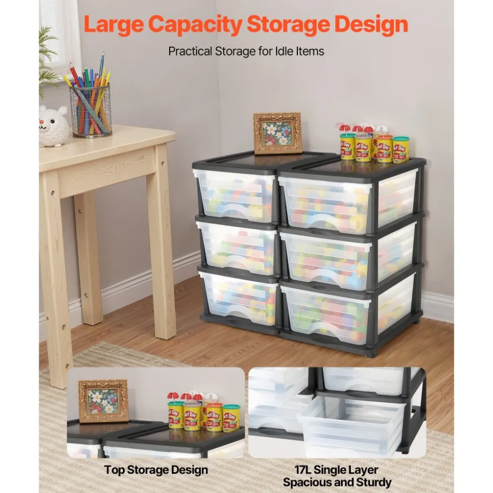 VEVOR Plastic Storage Drawers, 2 Pack Storage Organizer Drawer, 6 Drawers Closet Organization and Storage Dividers, Dresser Organizer Clear Bins for Office Supplies, Craft Rooms, Classrooms and Home