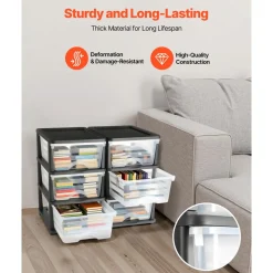 VEVOR Plastic Storage Drawers, 2 Pack Storage Organizer Drawer, 6 Drawers Closet Organization and Storage Dividers, Dresser Organizer Clear Bins for Office Supplies, Craft Rooms, Classrooms and Home