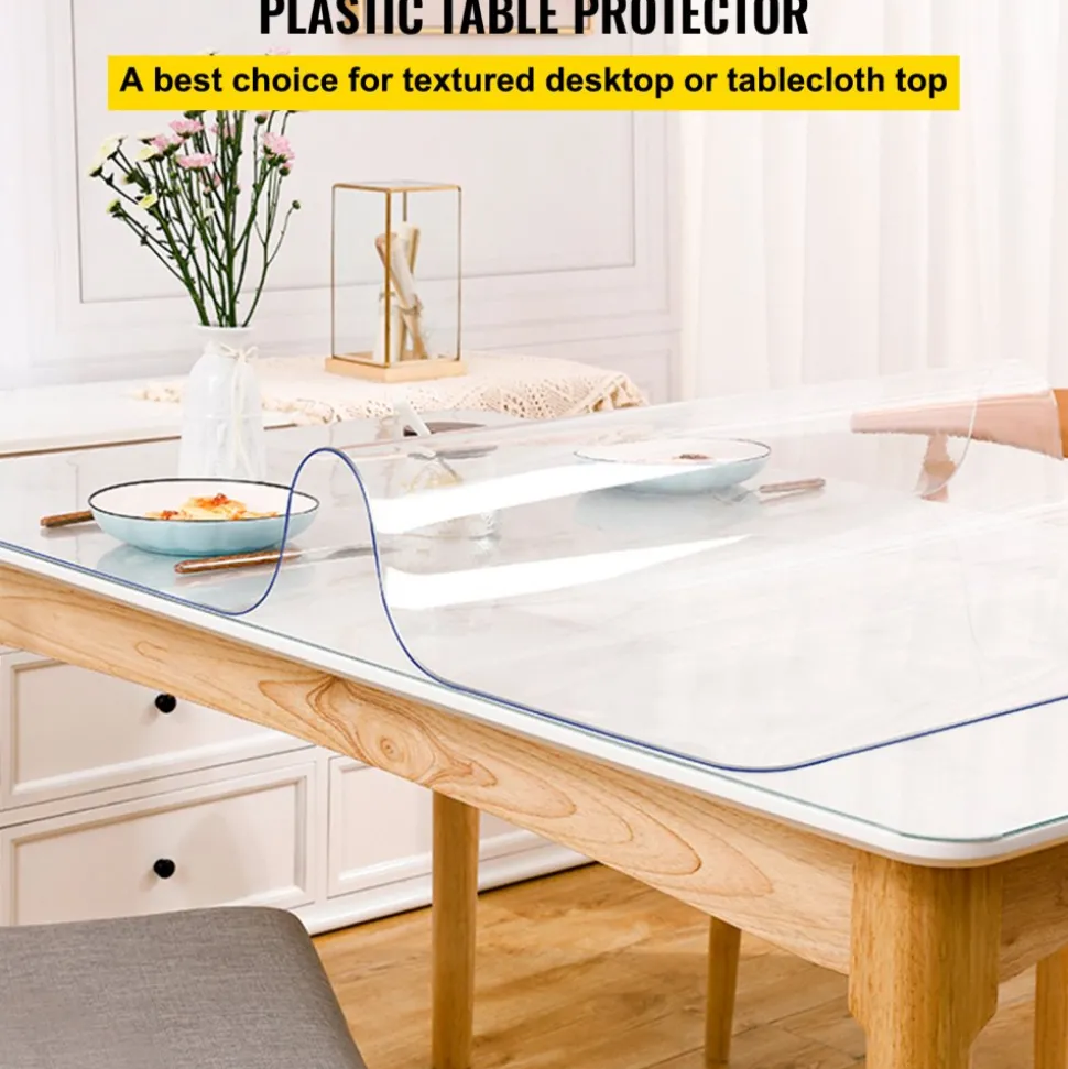 VEVOR Plastic Table Cover 42 x 72 Inch, 1.5 mm Thick Clear Table Protector, Rectangle Clear Desk Mat, Waterproof & Easy Cleaning for Office Dresser Night Stand