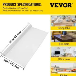 VEVOR Plastic Table Cover 36 x 60 Inch, 2 mm Thick Clear Table Protector, Rectangle Clear Desk Mat, Waterproof & Easy Cleaning for Office Dresser Night Stand