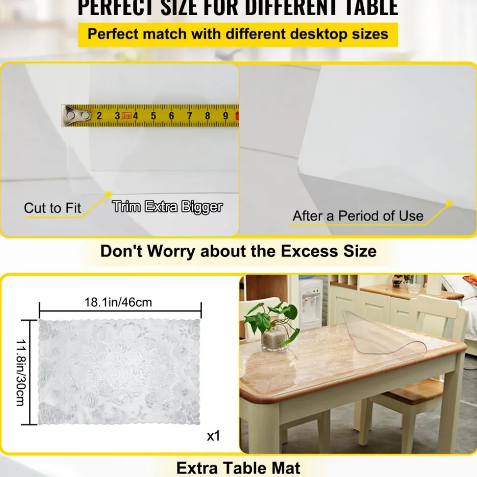 VEVOR Plastic Table Cover 42 x 78 Inch, 1.5 mm Thick Clear Table Protector, Rectangle Clear Desk Mat, Waterproof & Easy Cleaning for Office Dresser Night Stand