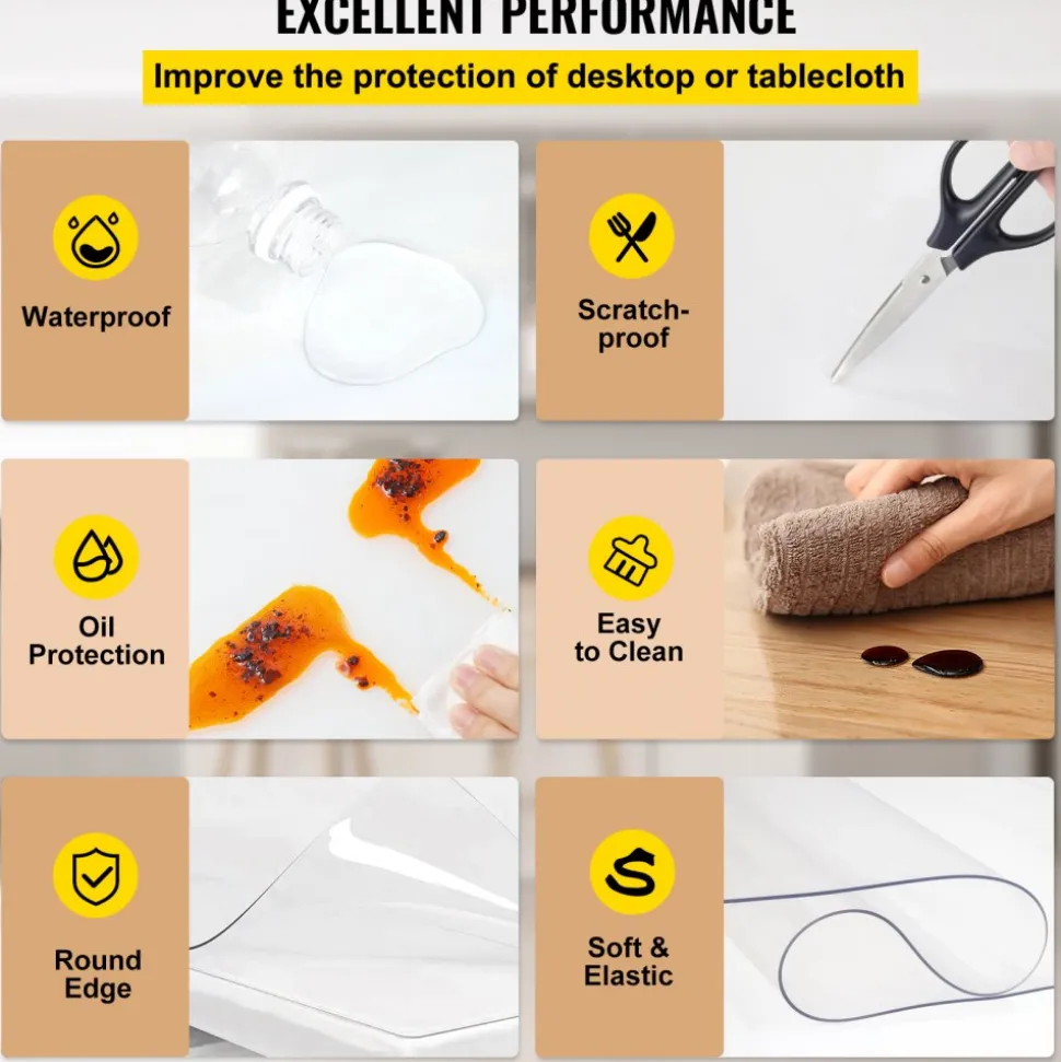 VEVOR Plastic Table Cover 42 x 78 Inch, 1.5 mm Thick Clear Table Protector, Rectangle Clear Desk Mat, Waterproof & Easy Cleaning for Office Dresser Night Stand