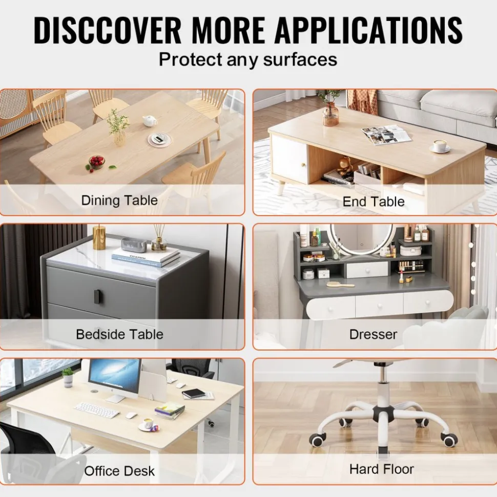 VEVOR Plastic Table Cover, 42 x 60 Inch 2.0 mm Thick Clear Table Protector, Rectangle PVC Desk Mat, Waterproof & Easy Cleaning Desk Pad Tablecloth, for Office Dresser Dining Room Table Night Stand