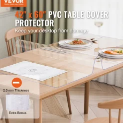 VEVOR Plastic Table Cover, 42 x 60 Inch 2.0 mm Thick Clear Table Protector, Rectangle PVC Desk Mat, Waterproof & Easy Cleaning Desk Pad Tablecloth, for Office Dresser Dining Room Table Night Stand