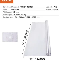 VEVOR Plastic Table Cover, 54 x 54 Inch 2.0 mm Thick Clear Table Protector, Square PVC Desk Mat, Waterproof & Easy Cleaning Desk Pad Tablecloth, for Office Dresser Dining Room Table Night Stand