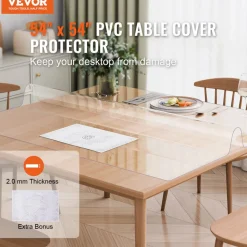 VEVOR Plastic Table Cover, 54 x 54 Inch 2.0 mm Thick Clear Table Protector, Square PVC Desk Mat, Waterproof & Easy Cleaning Desk Pad Tablecloth, for Office Dresser Dining Room Table Night Stand