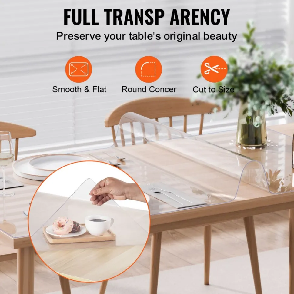 VEVOR Plastic Table Cover, 30 x 60 Inch 1.5 mm Thick Clear Table Protector, Rectangle PVC Desk Mat, Waterproof & Easy Cleaning Desk Pad Tablecloth, for Office Dresser Dining Room Table Night Stand
