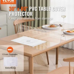 VEVOR Plastic Table Cover, 30 x 60 Inch 1.5 mm Thick Clear Table Protector, Rectangle PVC Desk Mat, Waterproof & Easy Cleaning Desk Pad Tablecloth, for Office Dresser Dining Room Table Night Stand