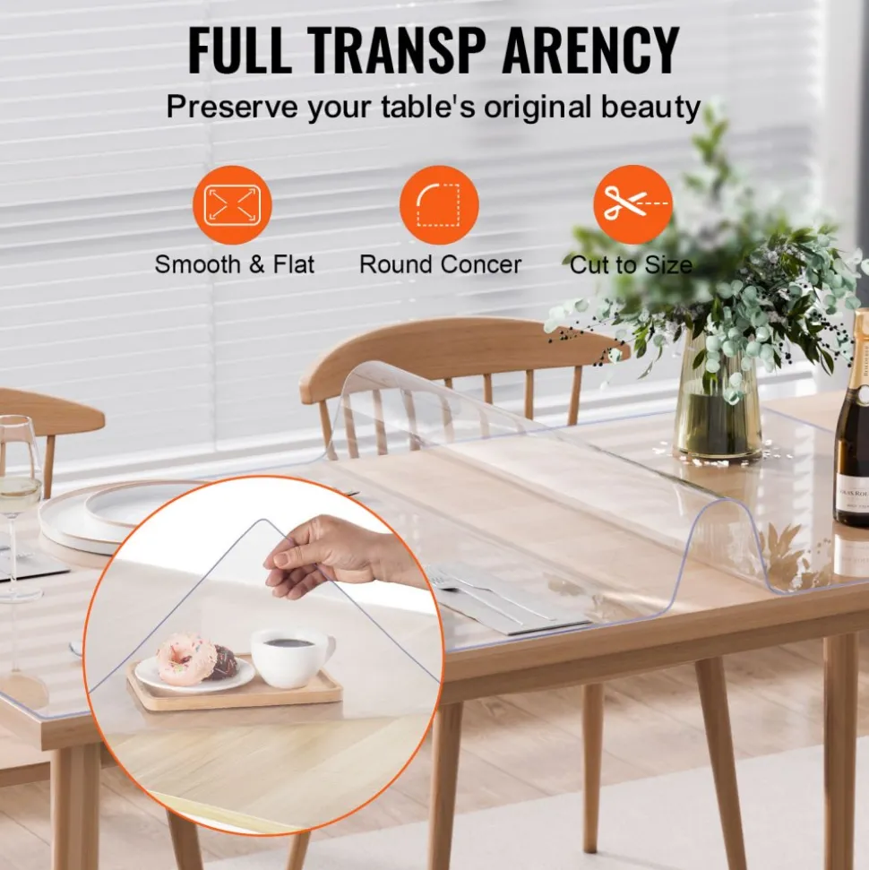 VEVOR Plastic Table Cover, 24 x 96 Inch 1.5 mm Thick Clear Table Protector, Rectangle PVC Desk Mat, Waterproof & Easy Cleaning Desk Pad Tablecloth, for Office Dresser Dining Room Table Night Stand