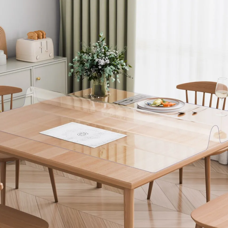 VEVOR Plastic Table Cover, 48 x 48 Inch 1.5 mm Thick Clear Table Protector, Square PVC Desk Mat, Waterproof & Easy Cleaning Desk Pad Tablecloth, for Office Dresser Dining Room Table Night Stand