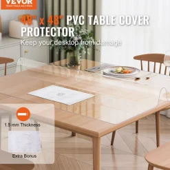 VEVOR Plastic Table Cover, 48 x 48 Inch 1.5 mm Thick Clear Table Protector, Square PVC Desk Mat, Waterproof & Easy Cleaning Desk Pad Tablecloth, for Office Dresser Dining Room Table Night Stand