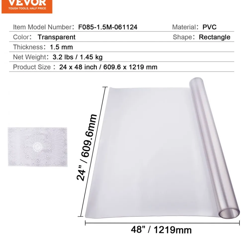 VEVOR Plastic Table Cover, 54 x 54 Inch 1.5 mm Thick Clear Table Protector, Square PVC Desk Mat, Waterproof & Easy Cleaning Desk Pad Tablecloth, for Office Dresser Dining Room Table Night Stand