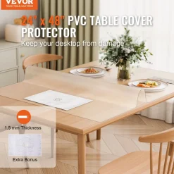 VEVOR Plastic Table Cover, 54 x 54 Inch 1.5 mm Thick Clear Table Protector, Square PVC Desk Mat, Waterproof & Easy Cleaning Desk Pad Tablecloth, for Office Dresser Dining Room Table Night Stand
