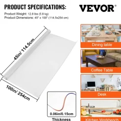 VEVOR Plastic Table Cover, 42"x84"x0.06", Transparent PVC Table Protector, Rectangle Clear Desk Mat, Water Oil Proof Table Cover for Dining Table Coffer Table Kitchen Worktable Dresser Cabinet, etc.