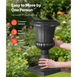 VEVOR Plastic Urn Planters, 15.8 x 26.4 Inch, 2 Pack Black Classic Flower Pots Front Porch Planters, Indoor & Outdoor Vase for Wedding, Party, Event, Home, Stage, Garden, Balcony, Patio Decoration