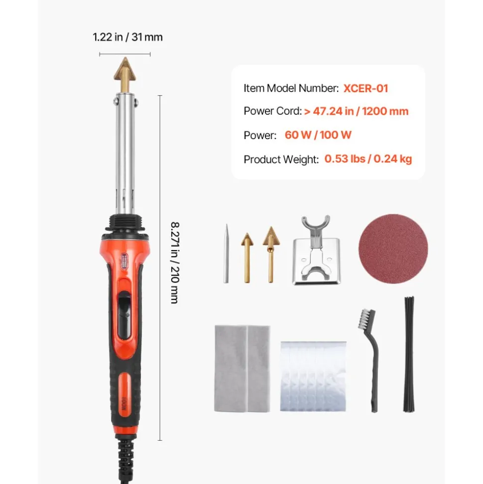 VEVOR Plastic Welder Kit, 60W/100W Dual-Power Plastic Welding Soldering Iron with 3 Welding Tips and 20 Welding Rods, Professional Plastic Repair Welding Tool for Car Bumper, Kayaks, Toys, Electronics