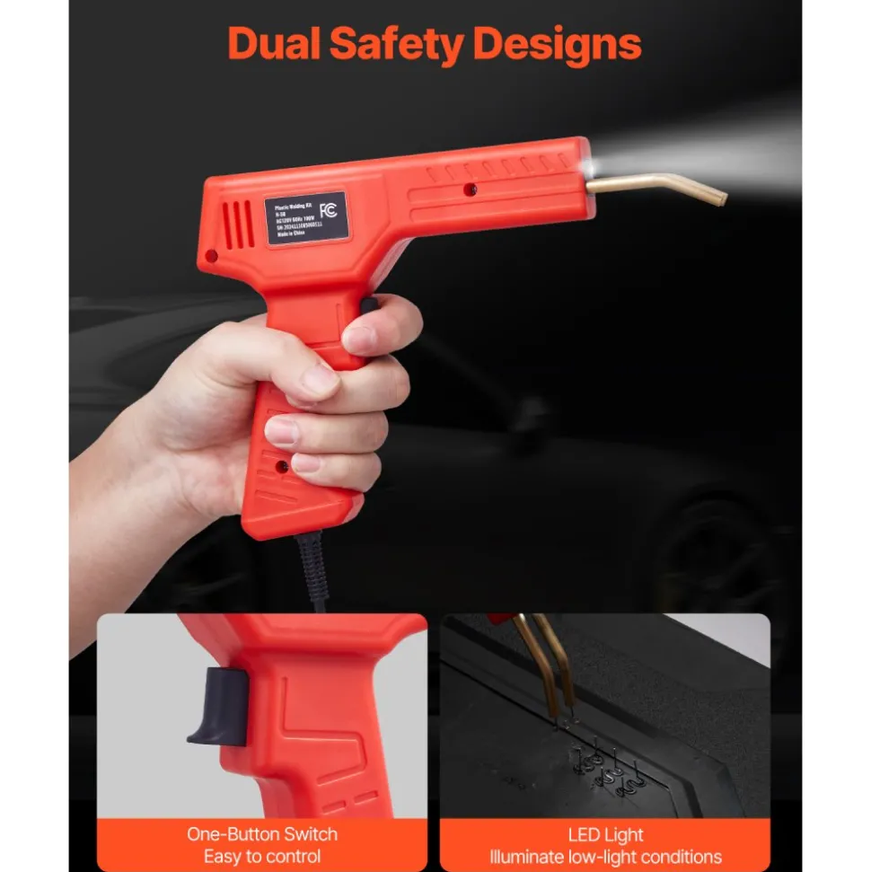 VEVOR Plastic Welder, 100W Plastic Welding Gun with 800PCS Hot Staples, Professional Hot Staple Welding Gun, Plastic Car Bumper Repair Kit with LED Light for Kayak, Toys, Plastic Crack Repair