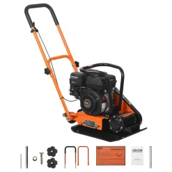 VEVOR Plate Compactor, 6.5 HP 196CC Gas Engine, 5600 VPM Vibrating Ground Rammer, 2360 lbs Compaction Force, 20.1 x 15 in Plate, Walk Behind Compactor for Paver Landscaping, Asphalt, Foundation, Soil